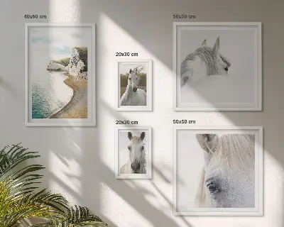 Bilderset für das Sofa mit Motiven von Pferden, Strand und Natur im minimalistischen Stil