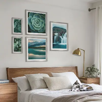 Bildergalerie-Set für die Wand mit Motiven von grünen Pflanzen, Wasserfällen und Natur