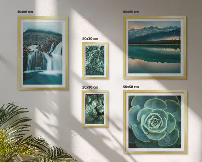Bildergalerie-Set für die Wand mit Motiven von grünen Pflanzen, Wasserfällen und Natur