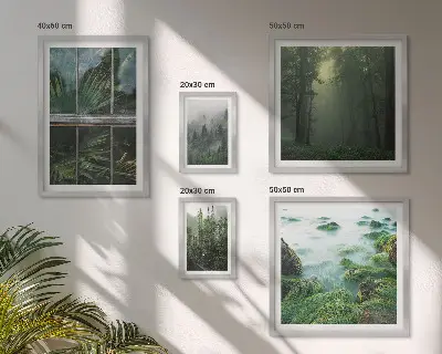 Modernes Wandbilderset mit grüner Naturlandschaft und Waldmotiven