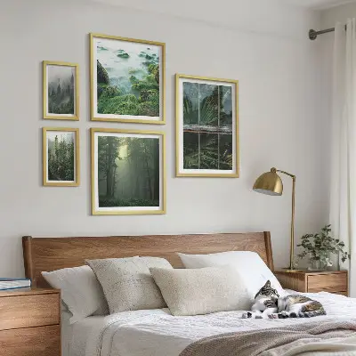 Modernes Wandbilderset mit grüner Naturlandschaft und Waldmotiven