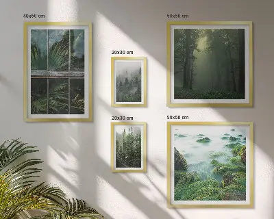 Modernes Wandbilderset mit grüner Naturlandschaft und Waldmotiven