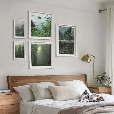 Modernes Wandbilderset mit grüner Naturlandschaft und Waldmotiven
