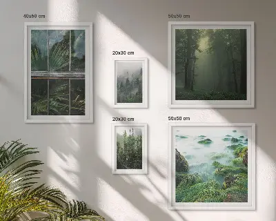 Modernes Wandbilderset mit grüner Naturlandschaft und Waldmotiven
