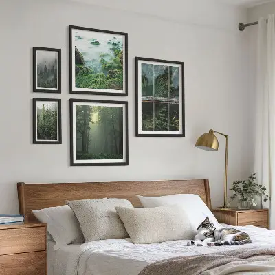 Modernes Wandbilderset mit grüner Naturlandschaft und Waldmotiven
