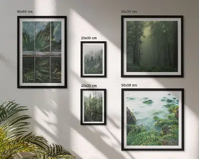 Modernes Wandbilderset mit grüner Naturlandschaft und Waldmotiven