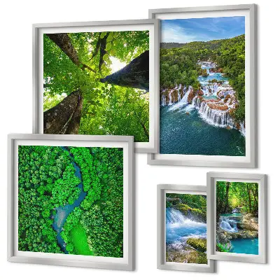 Bildergalerie-Set für die Wand Wasserfälle und grüne Landschaften