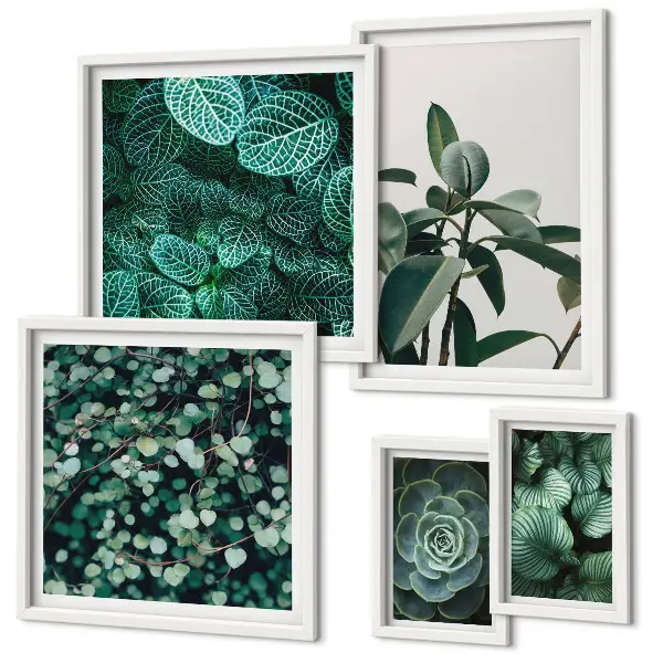Bildergalerien-Set für die Wand mit botanischen Motiven grüner Blätter