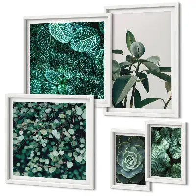 Bildergalerien-Set für die Wand mit botanischen Motiven grüner Blätter