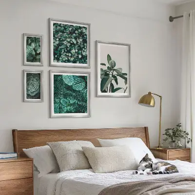 Bildergalerien-Set für die Wand mit botanischen Motiven grüner Blätter