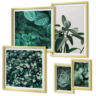 Bildergalerien-Set für die Wand mit botanischen Motiven grüner Blätter