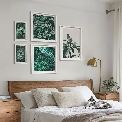 Bildergalerien-Set für die Wand mit botanischen Motiven grüner Blätter