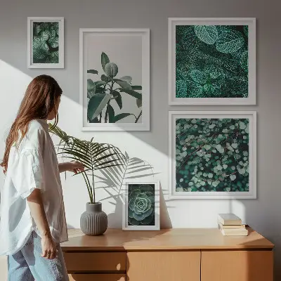 Bildergalerien-Set für die Wand mit botanischen Motiven grüner Blätter