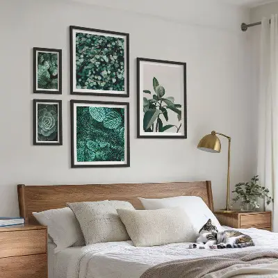 Bildergalerien-Set für die Wand mit botanischen Motiven grüner Blätter