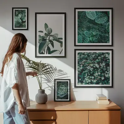 Bildergalerien-Set für die Wand mit botanischen Motiven grüner Blätter
