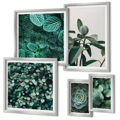 Bildergalerien-Set für die Wand mit botanischen Motiven grüner Blätter