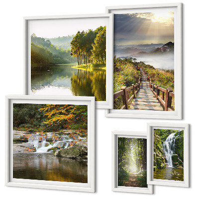Modernes wandbilder-set Naturlandschaften, Wasserfälle, Waldwege