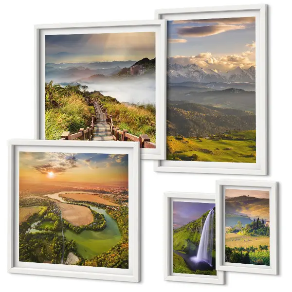 Bildergalerie-Set für die Wand mit Berglandschaften und Wasserfällen