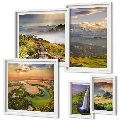 Bildergalerie-Set für die Wand mit Berglandschaften und Wasserfällen
