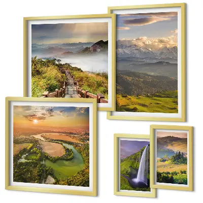 Bildergalerie-Set für die Wand mit Berglandschaften und Wasserfällen