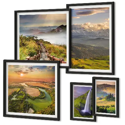 Bildergalerie-Set für die Wand mit Berglandschaften und Wasserfällen