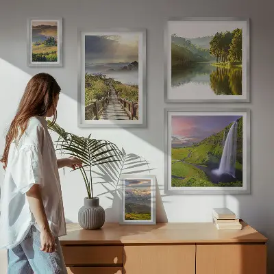 Bilderset fürs Sofa mit Motiven von Landschaften, Wasserfällen und Bergen