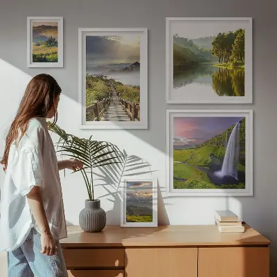 Bilderset fürs Sofa mit Motiven von Landschaften, Wasserfällen und Bergen
