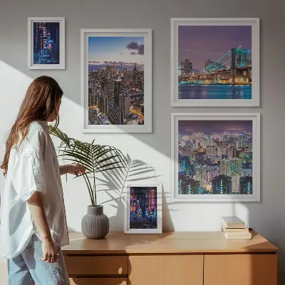 Modernes Wandbilder-Set nächtliche Stadtansichten mit Neonlichtern
