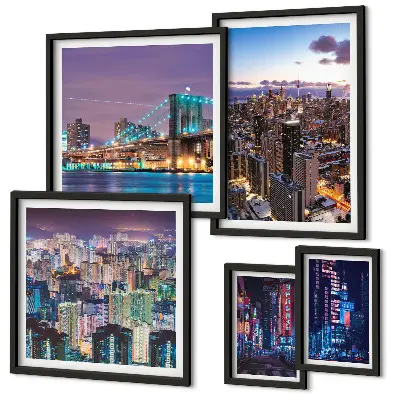Modernes Wandbilder-Set nächtliche Stadtansichten mit Neonlichtern