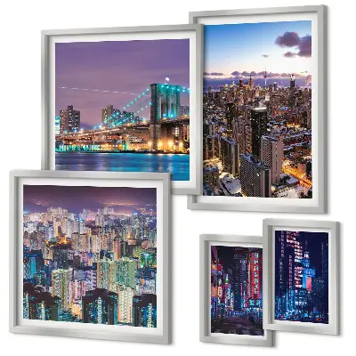 Modernes Wandbilder-Set nächtliche Stadtansichten mit Neonlichtern