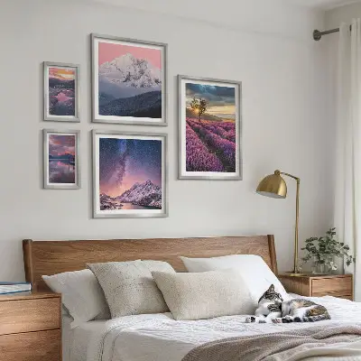 Bilderset fürs Sofa mit Naturlandschaften und Lavendelbergen