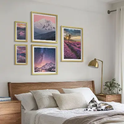 Bilderset fürs Sofa mit Naturlandschaften und Lavendelbergen