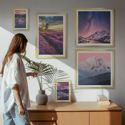 Bilderset fürs Sofa mit Naturlandschaften und Lavendelbergen