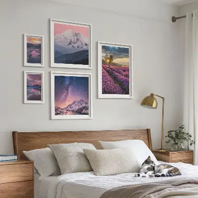 Bilderset fürs Sofa mit Naturlandschaften und Lavendelbergen