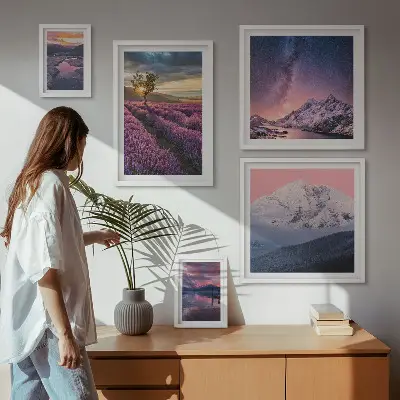 Bilderset fürs Sofa mit Naturlandschaften und Lavendelbergen