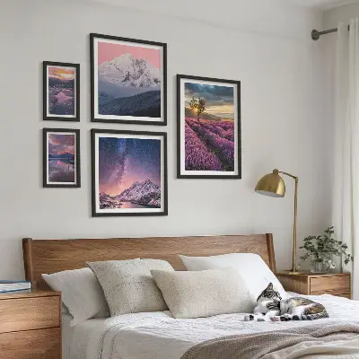 Bilderset fürs Sofa mit Naturlandschaften und Lavendelbergen