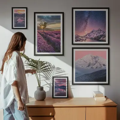 Bilderset fürs Sofa mit Naturlandschaften und Lavendelbergen