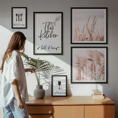 Modernes Wandbilder-Set Boho-Küche mit dem Motiv Liebe zum Kochen