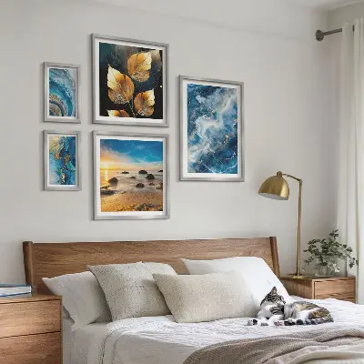 Abstrakte blaue Landschaften als Bilderset fürs Sofa