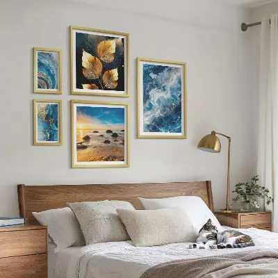 Abstrakte blaue Landschaften als Bilderset fürs Sofa
