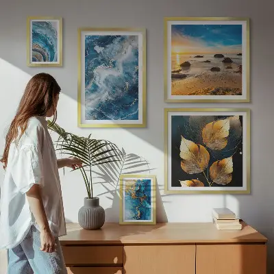 Abstrakte blaue Landschaften als Bilderset fürs Sofa