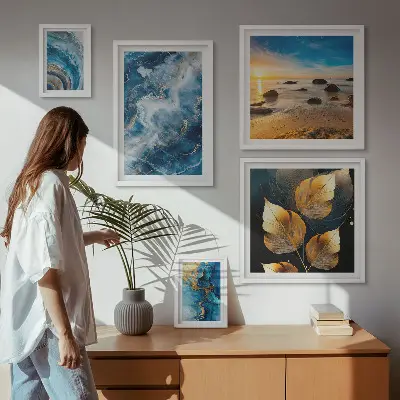Abstrakte blaue Landschaften als Bilderset fürs Sofa