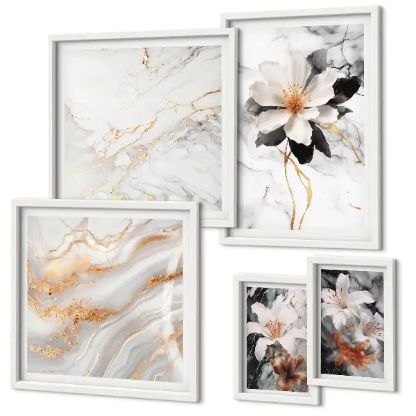 Bildergalerie-Set für die Wand mit Blumen, Marmor und Eleganz