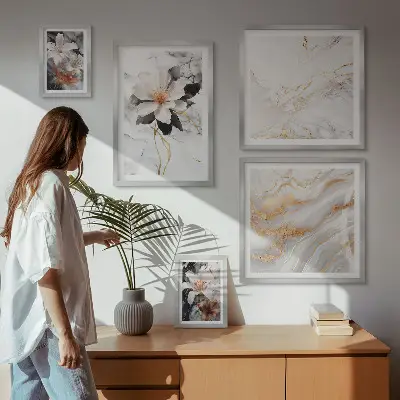 Bildergalerie-Set für die Wand mit Blumen, Marmor und Eleganz