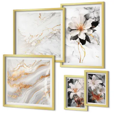 Bildergalerie-Set für die Wand mit Blumen, Marmor und Eleganz
