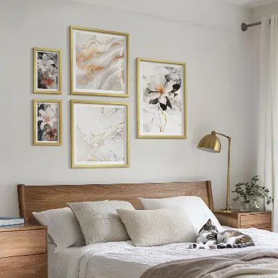Bildergalerie-Set für die Wand mit Blumen, Marmor und Eleganz