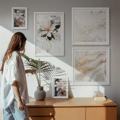 Bildergalerie-Set für die Wand mit Blumen, Marmor und Eleganz
