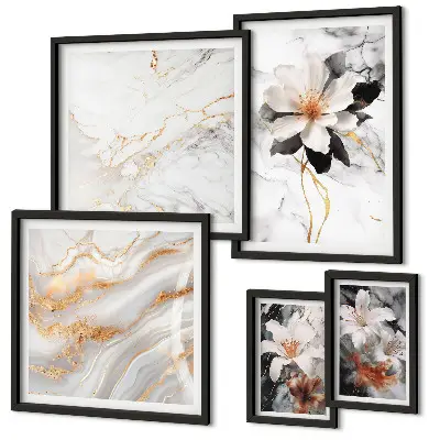 Bildergalerie-Set für die Wand mit Blumen, Marmor und Eleganz