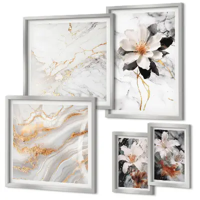Bildergalerie-Set für die Wand mit Blumen, Marmor und Eleganz