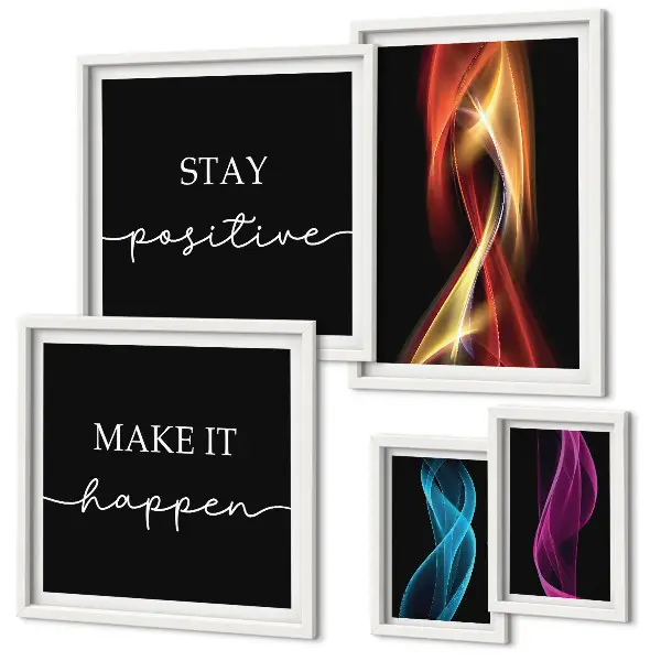Modernes Wandbilder-Set mit Zitaten, Lichtmustern und Inspirationen